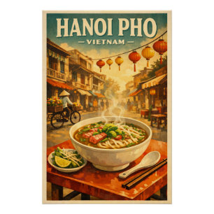 Hanoi Pho, Vietnam, in a classic retro Poster