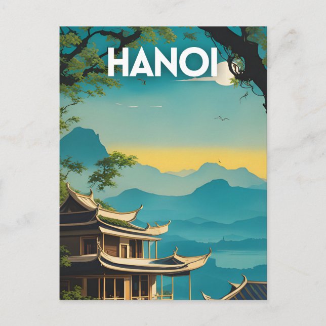 Hanoi Retro Travel Poster Postcard (Front)