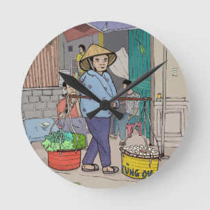 Hanoi Street Hawker Vietnam Round Clock