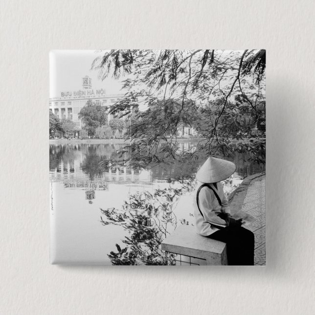 Hanoi Vietnam, Hoan Kiem Lake View (NR) 15 Cm Square Badge (Front)