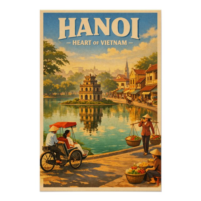 Hanoi, Vietnam, in a classic retro travel Poster (Front)