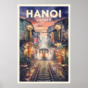 Hanoi Vietnam Vintage Travel Poster