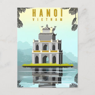 Hanoi, Vietnam Vintage travel retro tourism Postcard