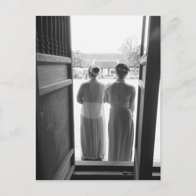 Hanoi Vietnam, Women in Traditional Dress Temple Postcard (Front)