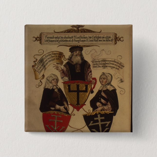 Hans Fugger two wives Clara Widolf and Elisabeth 15 Cm Square Badge (Front)