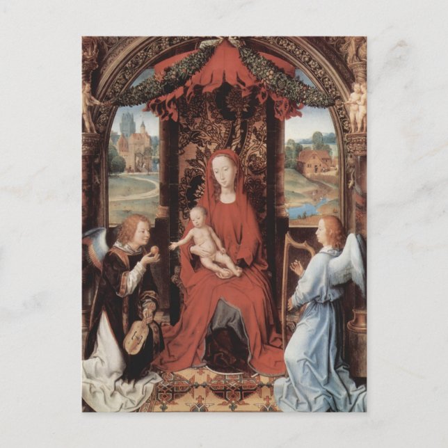 Hans Memling-Madonna,Child Enthroned with Angels Postcard (Front)