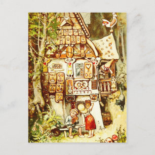 Hansel and Gretel at the Gingerbread Cottage Postcard