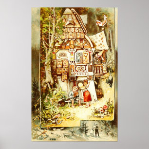 Hansel and Gretel at the Gingerbread Cottage Poster