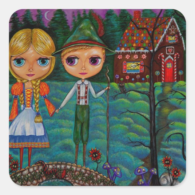 Hansel and Gretel Dolls and the Gingerbread House Square Sticker (Front)
