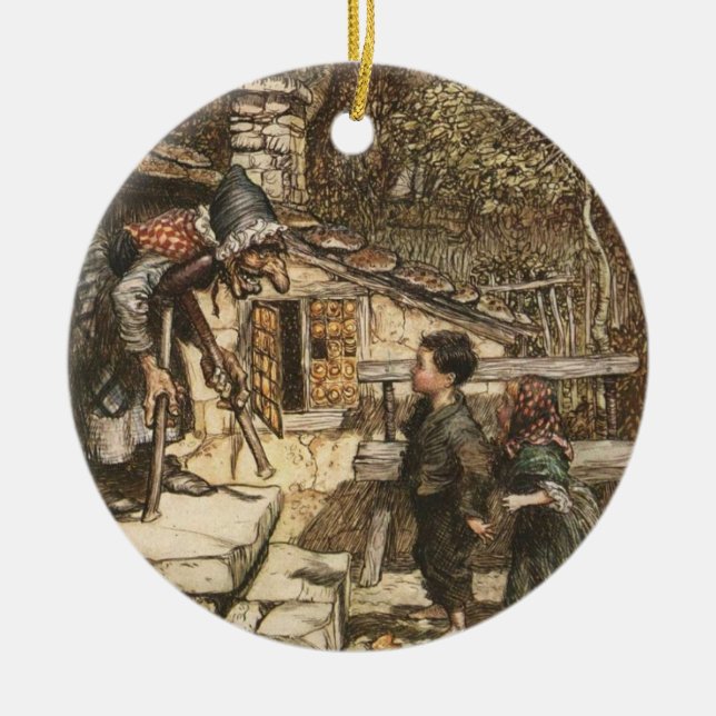Hansel and Gretel Meet the Witch Ceramic Tree Decoration (Front)