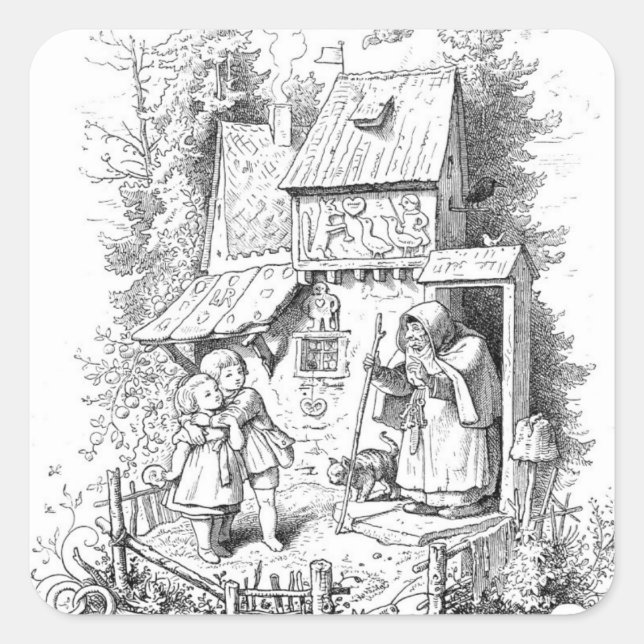 Hansel and Gretel Meet the Witch Square Sticker (Front)