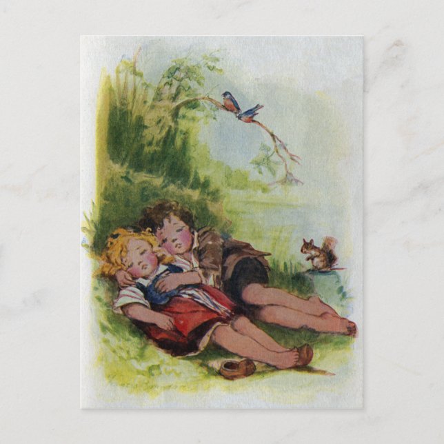 Hansel and Gretel Sleeping in the Woods Postcard (Front)