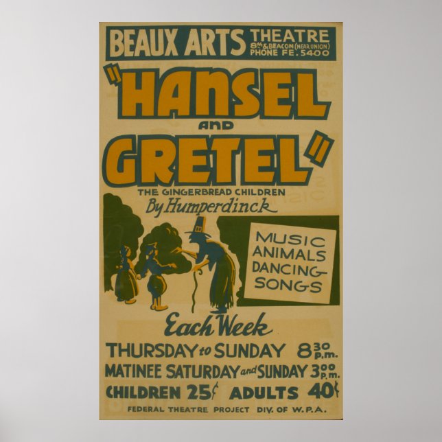Hansel Gretel WPA Vintage Theatre Poster (Front)
