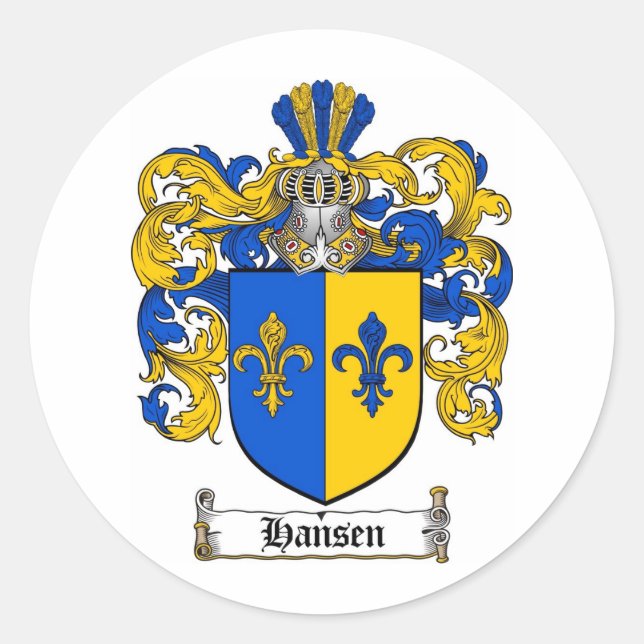 HANSEN FAMILY CREST -  HANSEN COAT OF ARMS CLASSIC ROUND STICKER (Front)