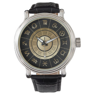 HANSOM BLACK & GOLD ZODIAC SIGN WRIST WATCH