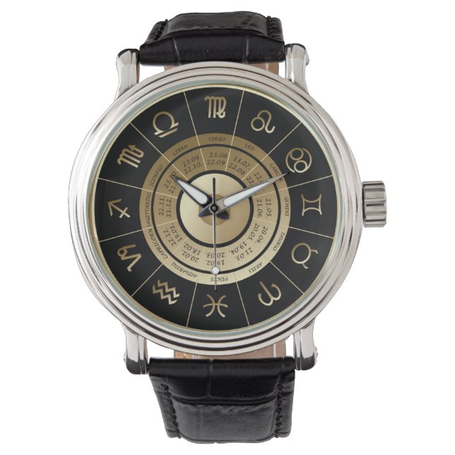 HANSOM BLACK & GOLD ZODIAC SIGN WRIST WATCH (Front)