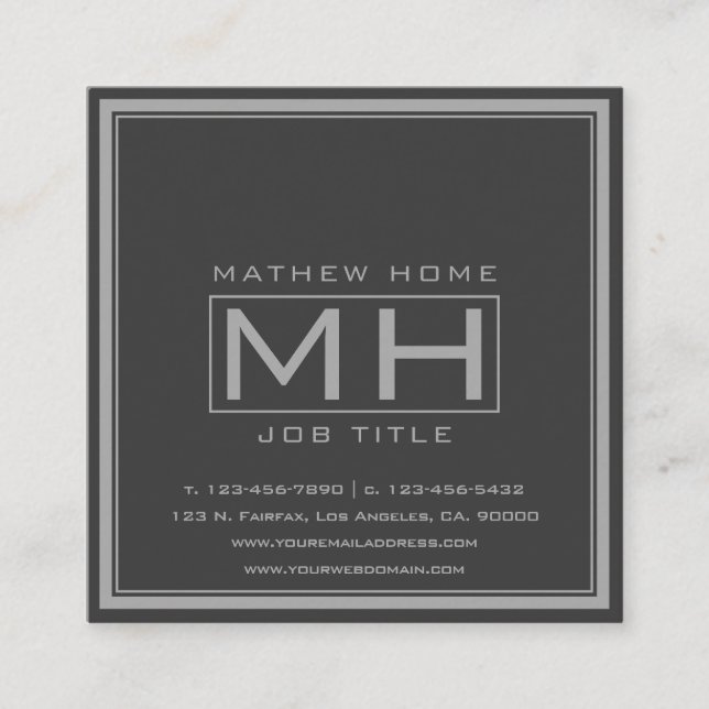 Hansom Grey & Dark Grey Professional Square Business Card (Front)