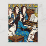 Hanukah women and cats sing around the piano postcard<br><div class="desc">Hanukah women and cats sing around the piano AI generated art</div>