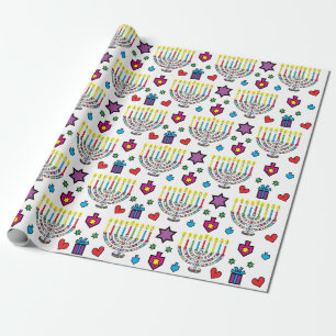 Hanukiah Hanukkah Menorah Colorful Fun Wrapping Paper