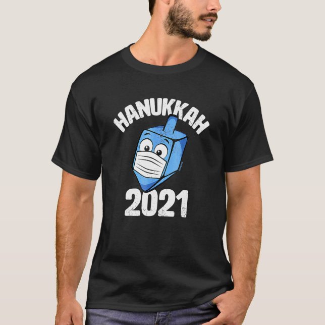 Hanukkah 2021 Dreidel Wearing Face Mask Graphic T-Shirt (Front)