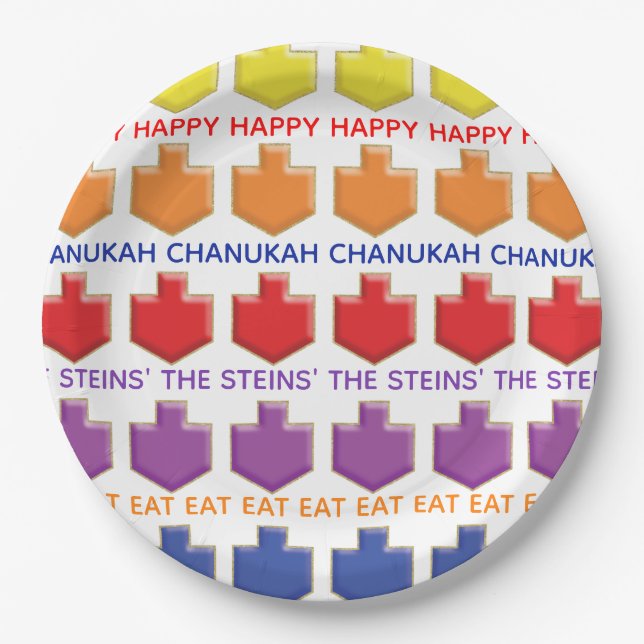 Hanukkah 3D Dreidels Paper Plate (Front)