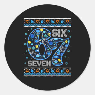 Hanukkah 67 Festive Dreidel Ugly Sweater For Men W Classic Round Sticker