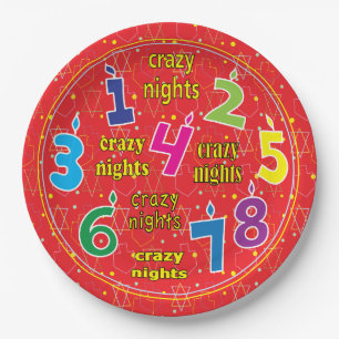 Hanukkah 8 Crazy Nights Red Paper Plate