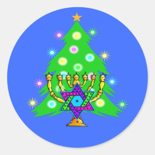 Hanukkah and Christmas Classic Round Sticker