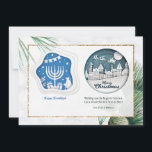 Hanukkah and Christmas Greeting Card<br><div class="desc">One card for everyone on your list. (Background by rawpixel.com on Freepik). (Image by Freepik). The card is easy to customise with your wording, font and font colour. Not exactly what you're looking for? All our products can be custom designed to meet your needs at no extra charge. Simply contact...</div>