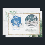 Hanukkah and Christmas Greeting Card<br><div class="desc">One card for everyone on your list. (Background by rawpixel.com on Freepik). (Image by Freepik). The card is easy to customise with your wording, font and font colour. Not exactly what you're looking for? All our products can be custom designed to meet your needs at no extra charge. Simply contact...</div>