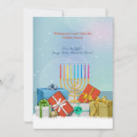 Hanukkah and Christmas Holiday Card<br><div class="desc">Celebrating Hanukkah and Christmas at your house? Here is a holiday card made just for you. It features presents and a menorah with a snowy base and a dazzling background. Menorah by Vecteezy. The card is easy to customise with your wording, font, font colour, paper shape options and choice of...</div>