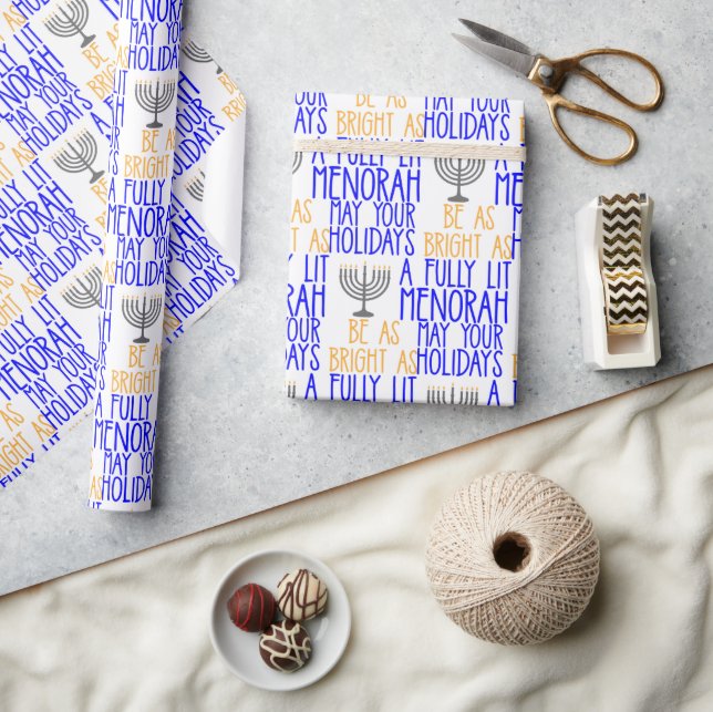 Hanukkah As Bright As A Full Lit Menorha  Wrapping Paper (Crafts)