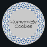 Hanukkah Bakery Box Packaging Classic Round Sticker<br><div class="desc">Protect and seal your homemade baked goods in their boxes. Customise the label with the provided template.

The provided design has been coloured with a festive blue,  white,  and silver. Up to four colours of border can be customised further.</div>
