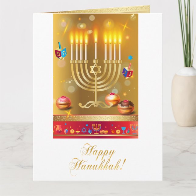 Hanukkah Beautiful Gold Menorah Jewish Holiday Thank You Card (Front)