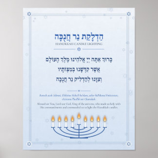 Hanukkah Blessing Hebrew Poster - Blue & Silver