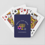 Hanukkah Blessings | BARUCH ATAH ADONAI | Chanukah Playing Cards<br><div class="desc">Stylish, modern HANUKKAH playing cards. Design shows a gold coloured MENORAH with multicolored STAR OF DAVID and silver grey DREIDEL. At the top there is curved text which says BARUCH ATAH, ADONAI (Blessed are You, O God) and underneath the text reads HANUKKAH BLESSINGS. ALL TEXT IS CUSTOMIZABLE, so you can...</div>