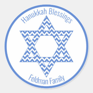 Hanukkah Blessings - Blue Chevron Star of David Classic Round Sticker