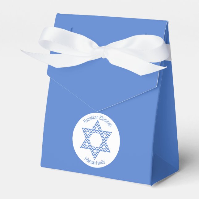 Hanukkah Blessings - Blue Chevron Star of David Favour Box (Front Side)