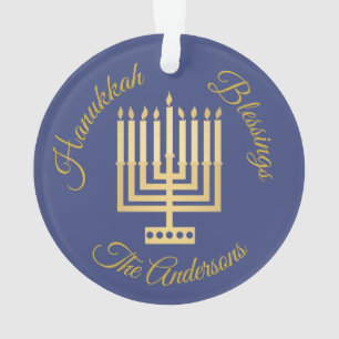 Hanukkah Blessings Gold Menorah Personalised Ornament
