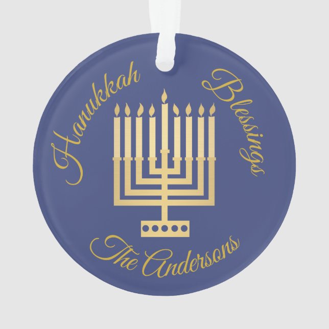 Hanukkah Blessings Gold Menorah Personalised Ornament (Back)