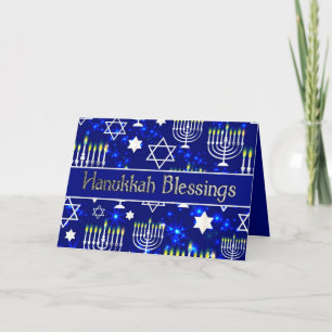 Hanukkah Blessings Menorah Blue & Silver Holiday Card