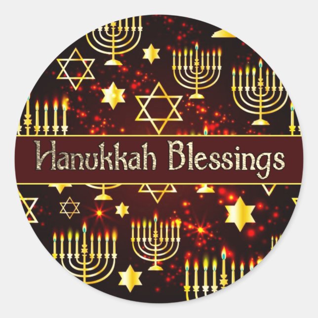 Hanukkah Blessings Menorah Classic Round Sticker (Front)