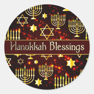 Hanukkah Blessings Menorah Classic Round Sticker