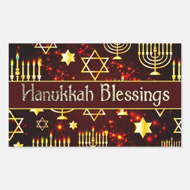 Hanukkah Blessings Menorah Rectangular Sticker (Front)
