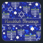 Hanukkah Blessings Menorah Square Sticker<br><div class="desc">In celebration of the Jewish festival of lights.</div>