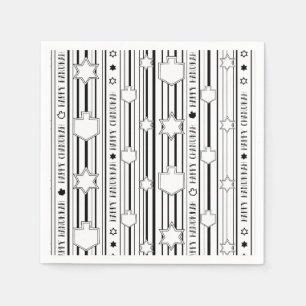 Hanukkah Blk N White Dreidels N Stars Napkin