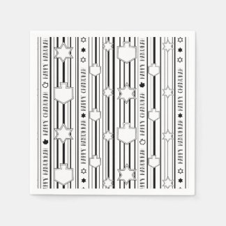 Hanukkah Blk N White Dreidels N Stars Napkin