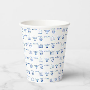 Hanukkah blue and white jewish holiday pattern paper cups