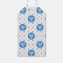 Hanukkah Blue and White Polka Dot Menorah Gift Tag