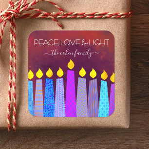 Hanukkah Blue Boho Candles Red Peace Love Light Square Sticker